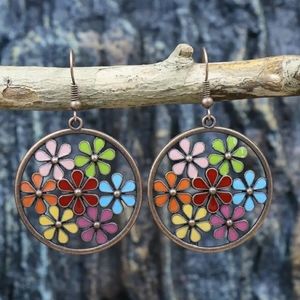 NEW Boho Vintage Hippie Round Cutout Hollow Flower Dangle Earrings